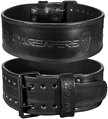 Gymreapers Weightlifting Belt 6mm Genuine Leather - Double Prong Power Belt Heavy Duty 4-Inch Wide - Strong Stabilizing Back Support for Deadlifts Squ