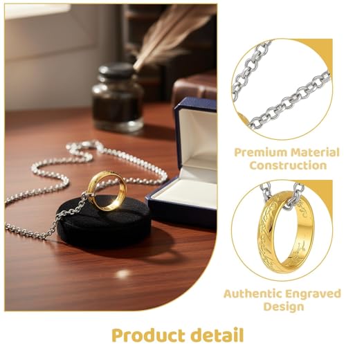 EujRcf Lord Rings Pendant Necklace,Personalized Versatile Inside and Outside Engraved Pendant Necklace in Stainless Steel Ring, Jewelry Gift for Collectors and Fans(Gold) - Image 2