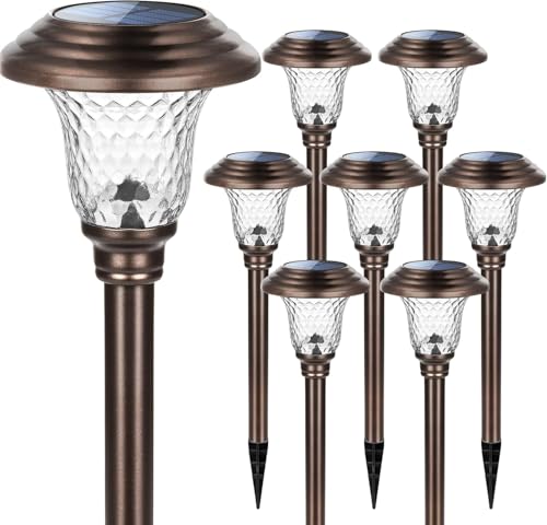 GIGALUMI 8 Pack Solar Pathway Lights, Solar Garden Lights Outdoor Warm White, Waterproof Led Path Lights for Yard, Patio, Landscape, Walkway (Brown) by GIGALUMI - Image 8