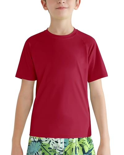 Image of Valcatch Boy's Girls UPF 50+ Rash Guard Swim Shirts Kids Teens Quick Dry Athletic Short Sleeve T Shirt UV Fishing Surfing Water Beach Tops Running Workout Gym Active Tee Shirt Red