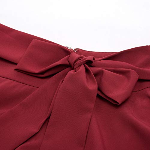 Belle Poque Plus Size A Line Skirt Below The Knee Length High Waisted Skirts Wine, 2XL