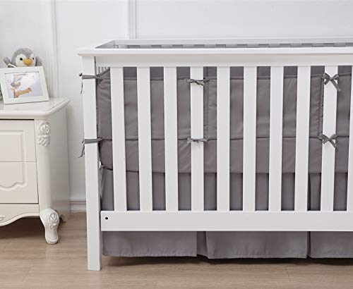 Belsden Crib Skirt With Durable Woven Platform For Boy And Girl, Both Long Sides Pleated, Split Corners Dust Ruffle For Easy Placement Inside Of Standard Crib, 14 Inches (36Cm) Length Drop, Grey Color #TOP4