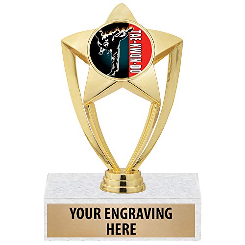 Crown Awards Taekwondo Trophy - 6" Gold Star Taekwondo Kick Trophies 5 Pack