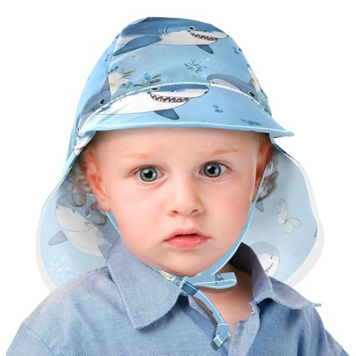 KLL Toddler Beach Hats Baby Boys' Beach Play Hats Toddler Girl UPF 50+ Large Brim Beach Essentials Cartoon Cunning Fish sea Blue2