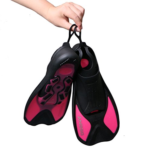 Anggo Snorkel Fins, Short Diving Swim Fins/Swimming Flippers Lightweight For Adult Kids Men Womens (Rose Red, Medium) #TOP3