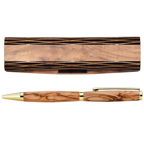 Kassis Geschenkartikel Olivenholz Kugelschreiber - Handgemacht mit sch&ouml;ner Maserung in eleganter Holzschachtel - Kugelschreiber ohne Gravur