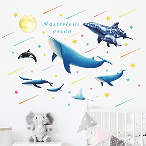 Creative animé monde sous-marin ballena bleu et ballena à bosse ciel étoilé balline Sticker mural maison décoration murale salon enfants chambre décor papier peint animaux marins autocollants Cover