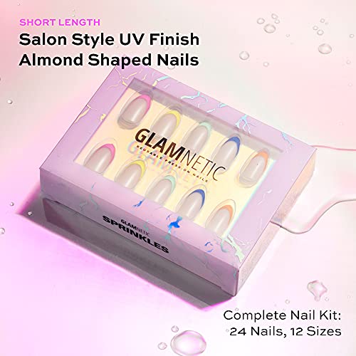 Glamnetic Press On Nails - Sprinkles | Rainbow French Tip Nails, Uv Finish Short Pointed Almond Shape, Reusable Semi-Transparent Nails In 12 Sizes - 24 Nail Kit With Glue #TOP1