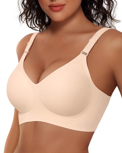 Vertvie Wireless Bras for Women Full Coverage Bra Full Support and Lift No Underwire Back Smoothing Bralette Everyday Bra(Nude