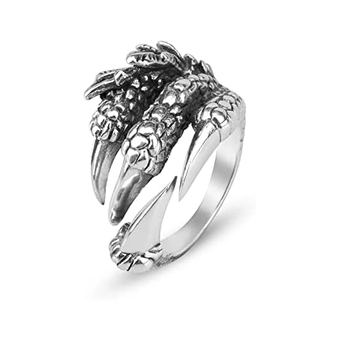 JadeAngel Vintage Punk Dragon Claw Rings, Sterling Silver Dragon Ring Open Adjustable Rings for Women Men Cover