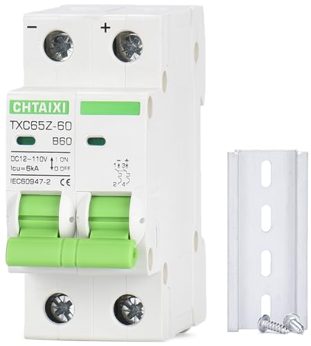 12V-110V DC Miniature Circuit Breaker, 60 Amp 2 Pole Battery Breaker Protector for Solar PV System...