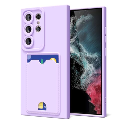 oakxco for Samsung Galaxy S22 Ultra Case with Card Holder, Cute Silicone Wallet Phone Case with Credit Card Slot, Soft Rubber Slim Purse for Women with Camera Cover Protection, Purple Lavender Lilac