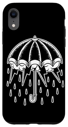 Image of Umbrella Lightning Rain Storm Blackwork Tattoo Flash Case for iPhone XR