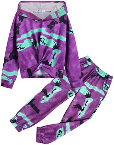 Hopeac Girls Hoodies & Jogger Sweatpant Sets Tie Dye Long Sleeve Outfits Cotton Sweat Suits Athletic Sweatshirt Tracksuit with Pockets