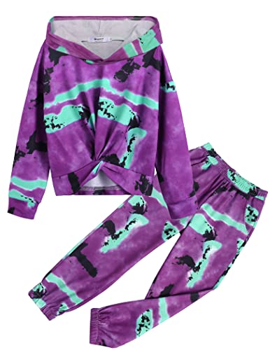 Hopeac Girls Hoodies & Jogger Sweatpant Sets Tie Dye Long Sleeve Outfits Cotton Sweat Suits Athletic Sweatshirt Tracksuit With Pockets #TOP14
