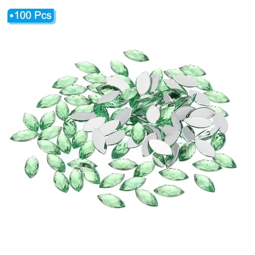 Gemas marquesa verde claro de 15x7mm con base plana de acrílico resistente 100 uds 4