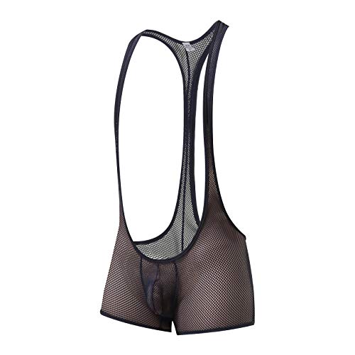 YUFEIDA Men's Athletic Supporters Stylish Bodysuit Slim Fit Jumpsuit Breathable Base Layers Boxer Back Open Leotard (Singlet Navy, L)