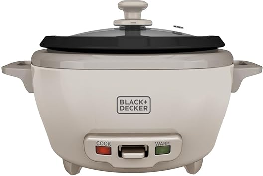 BLACK+DECKER 6-Cup Cooked 3 Cups Uncooked Rice Cooker, Steaming Basket, Removable Nonstick Bowl, One-Touch Operation, Baked Stone