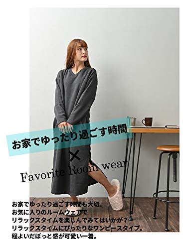 [アウニイ] ワンピース レディース Vネック 秋 冬 裏起毛 定