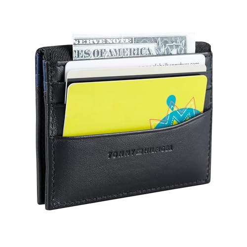 Tommy Hilfiger Men's Slim Front Pocket Card Case Wallet with ID Window, Blue/Black Reversible, One Size, Leather Slim Front Pocket Wallet by Tommy Hilfiger - Image 4