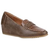  Damen Komfort Zierperlen Pumps Schleifen Keilpumps Slipper Schuhe 108219 Khaki Kroko 39 Flandell