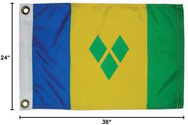 Taylor Made Products St. Vincent Boat Flag, 24 in x 36 inches, 200 Denier Nylon, Screen-Printed, Water Repellent, Brass Grommets, Made in The USA, International Marine Banner - 93168