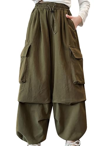 Image of Girls Street Dance Wide Leg Trousers Loose Casual Cargo Pants 6-12 Year
