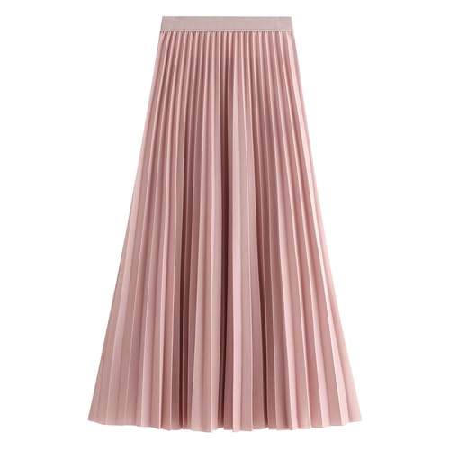 Women’s High Elastic Waist Pleated Midi Skirt Chic Flowy Swing Long A-line Skirt