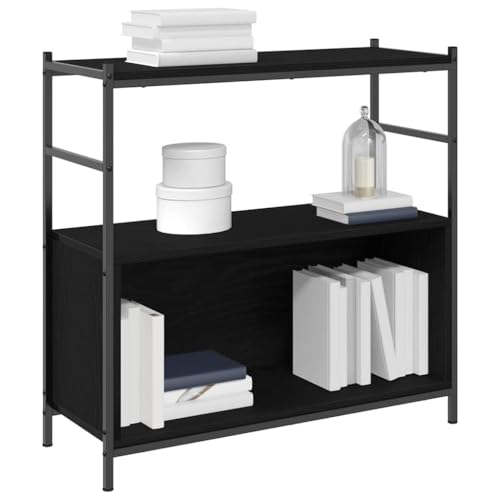 Image of vidaXL Bookshelf Black oak 80 x 30 x 78.5 cm Engineered Wood, Living Room Shelf, Industrial Bookshelf, Multi-Purpose Unit, Freestanding Storage, Modern Organizational Bookcase