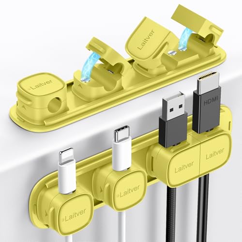 6 Pack Magnetic Cable Clips [1s Open/Lock], Laitver Cord Organizer Holder Strong Adhesive Desk Cable Management- Organize Charging Cords Neatly for Home, Office, Car,Desk, Nightstand-Emerald Green