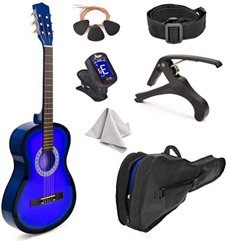 30" Wood Classical Guitar with Case and Accessories for Kids/Girls/Boys/Beginners (Blue Gradient)