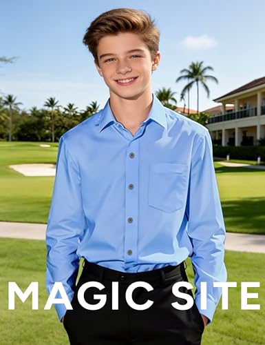 Image of Boys Long Sleeve Button-Down Dress Shirts with Tie: 2 Fabrics (Stretch /Standard) & 2 Fits (Regular /Husky)