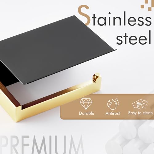 Image of KOKOSIRI Toilet Paper Holders with Shelf Bathroom Toilet Paper Roll Holder Wall Mounted T-304 Stainless Steel, Matte Black and Gold B2010GDK (Pack of 2)