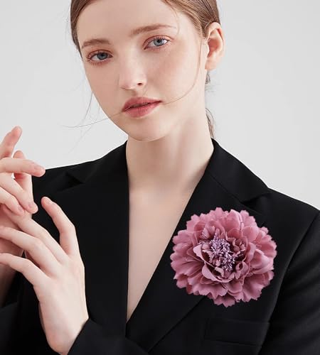 Image of Peony Fabric Flower Brooches Oversize Lapel Pins Extra Big Brooch Delicate Dancing Party Prom Wedding Charm Banquet Dress Suit Guest Corsage Accessories Gifts Dancer Large Hairpin Clip 110mm