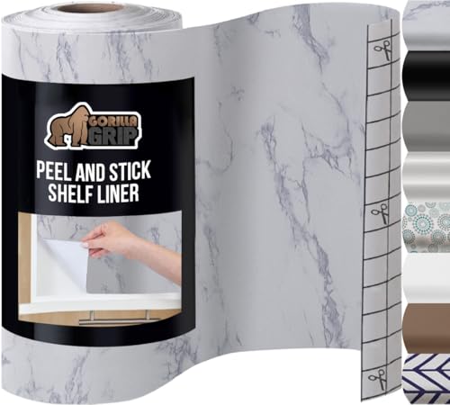 GORILLA GRIP Peel and Stick Paper, Removable Cover for Books, Shelves, Countertops, Drawers, Cabinets and Crafts, Easy Install Kitchen Decor, Shelf, Drawer, Cabinet Liners 11.8 in x 20 FT White Marble