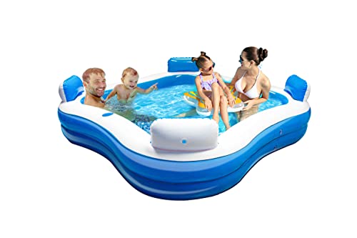 Creative Kids - Quadratischer Schwimmbad - Aufblasbar - 4 Liegestühle - 183 x 183 x 51 cm - Getränkehalter - Kopfstützen