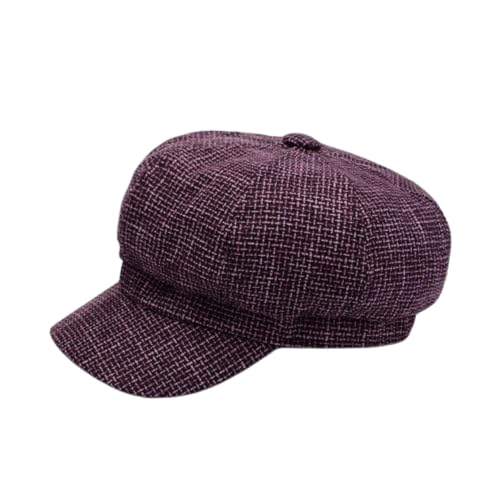 Béret femme chaud pour hiver chapeau octogonal vintage à carreaux