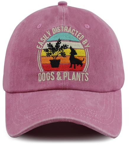 Gardening Gifts for Men Women, Dogs and Plants Decor Hat, Retirement Baseball Cap, Fathers Mothers Day Christmas Birthday Gifts for Mom Dad Pink