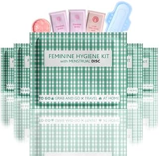Menstrual Disc Kit with Pad - 5 Pack | Convenience on The Go | Period Kit Pack for Travelling Out of The House | Covers All Flows | Individually Wrapped Feminine Hygiene Care Products (Green Plaid)