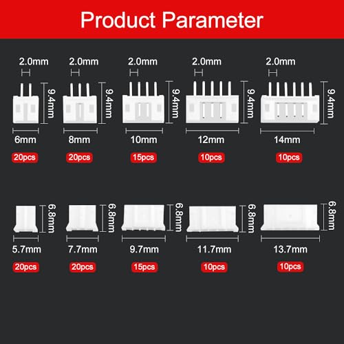 Lyeteung 420 PCS 2.0mm JST-PH Connector Kit, JST-PH 2/3/4/5/6 Pin Housing Female and Male Connector Plug - Image 2