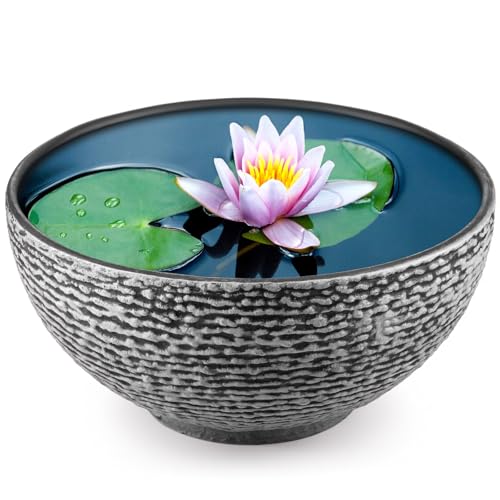 RimCereal 1 Pack Water Lily Planter Bowl, 15.6 Inch Large Lotus Flower Bowl Fit Hydroponic Succulent Planter Water Plant Container for Indoor Outdoor Garden Balcony Patio Fish Pond Bird Bath (Gray)