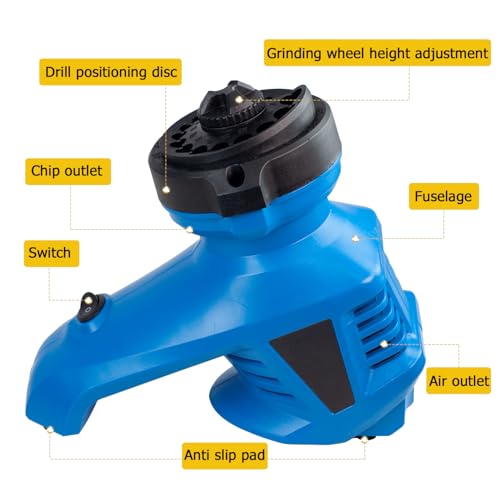 Drill Bit Sharpener for All Bits (1/8-15/32inch) Multipurpose Drill Bit Grinding Sharpener for Twist Bits 130° Standard Drill Bits Sharpener Machine Grinder with a grinding wheel