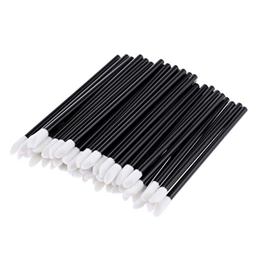 AKOAK 50 Pcs Disposable Lipstick Brush, Lip Gloss Stick, Applicator, Portable Eyeshadow Lip Gloss Brush Cosmetic Tool (black)
