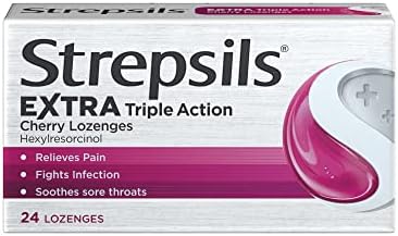 Strepsils Extra Triple Action Cherry Lozenges X 24, for Sore Throat