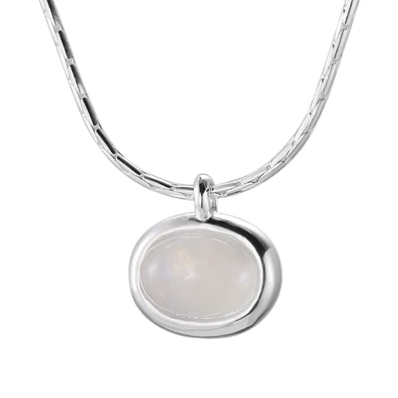 Collier calcédoine blanche naturelle pendentif ovale pour illuminer vos tenues de bureau