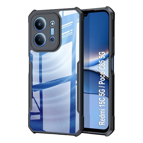 Image of NSTAR Shock Proof Clear Protective Back Case for Redmi 15C 5G / Poco C85 5G | Acrylic Crystal Clear 360 Degree Protection- (PC & TPU, Black Bumper)