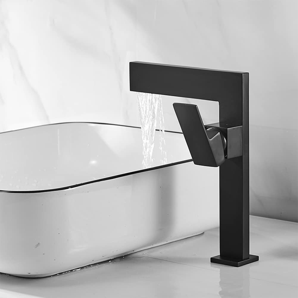 Wasserfall Wasserhahn Bad Waschtischarmaturen, Moderner Stil Messing Einhandmischer Waschtischarmatur Hoch, Schwarz