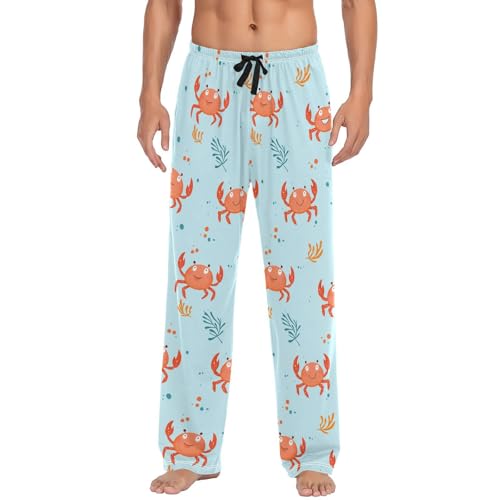 Vdsrup Men's Pajama Pants Cartoon Crabs Blue Pajama Pants for Men PJs Bottoms Drawstring Pockets Sleep Lounge Pants S
