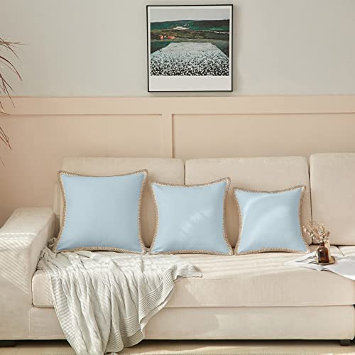 Fy Fiber House Pack Of 2 Farmhouse Decorative Throw Pillow Covers, Faux Burlap Linen Trimmed Tailored Edges Cushion Cover Pillowcases For Couch, Sofa, Bedroom, Baby Blue 20 X 20 Inches #TOP6