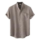 Celucke Hemd Herren Hemden Einfarbige Kurzarm Sommer Freizeithemd Stehkragen Kurzarmhemd Baumwolle Herrenhemden Hemdoberteil(Kaffee,4XL)